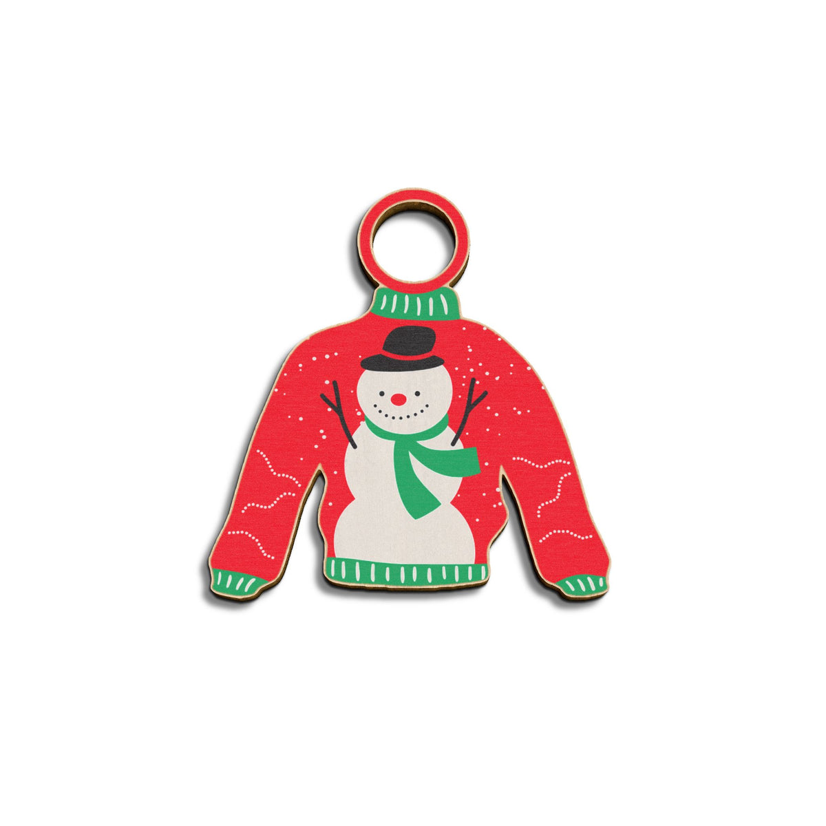 Wooden Ugly Sweater Ornament — Snowman Christmas Tree Decoration