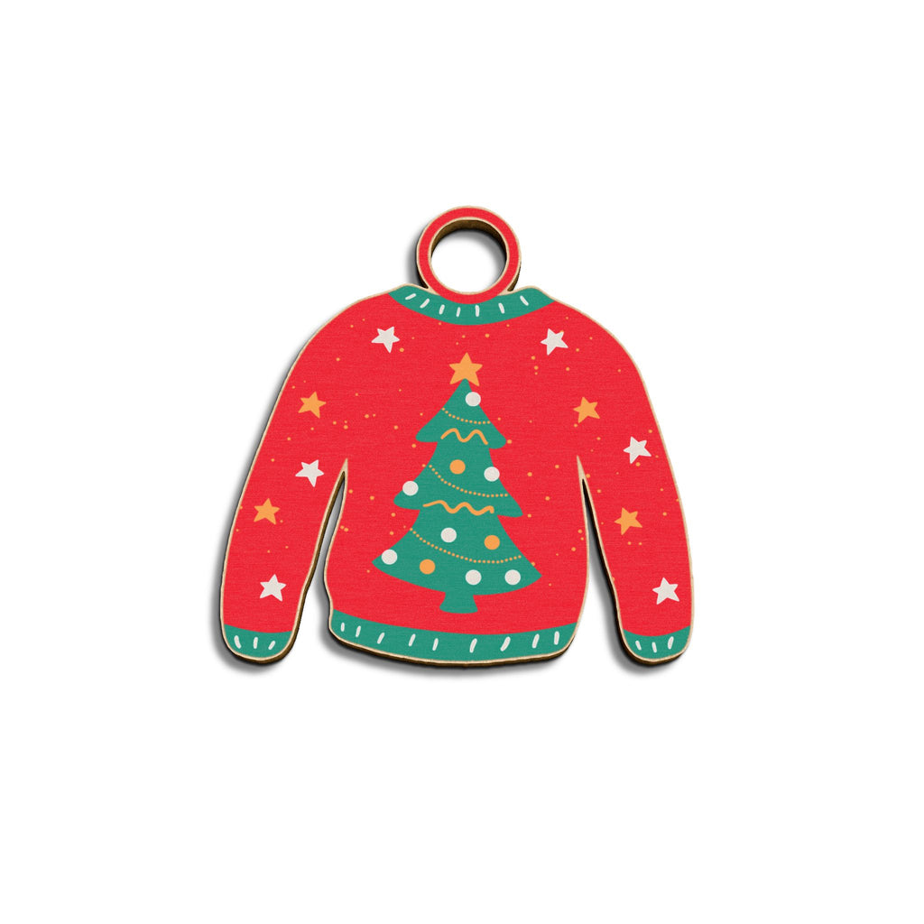 Ugly Christmas Sweater Wooden Ornament — Holiday Tree Sweater Charm