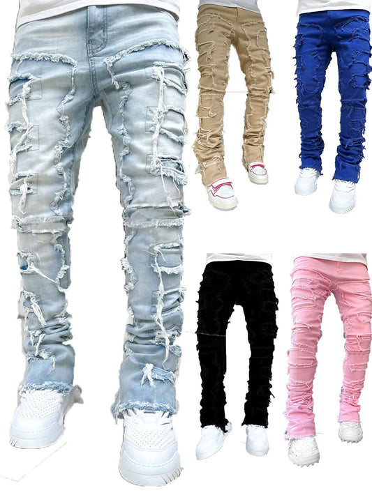 Men's Regular Fit Distressed Stacked Jeans